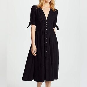 Free People Love Of My Life Black Button-Down Midi Dress w/ Ties on Arm Sleeve